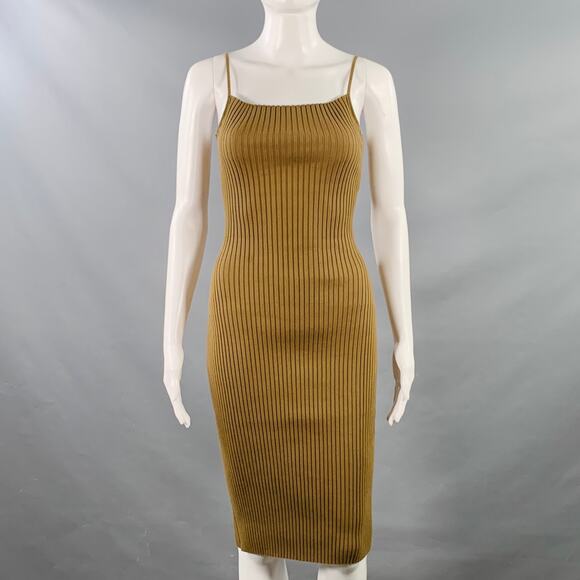 PRADA Size S Brown Cotton Rib Knit Spaghetti Straps Knee Length Dress - Picture 1 of 6